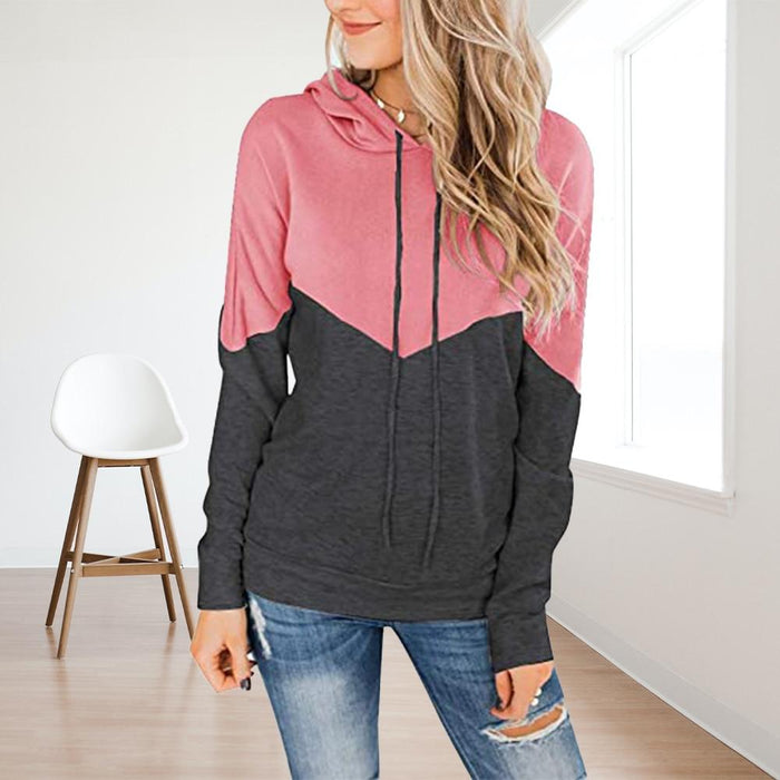 Women's hoodie Patchwork Hoodies Women Drawstring Vintage Sweatshirts Autumn Winter Long Sleeve Sport Oversized Female Casual Hoodie AwsomU