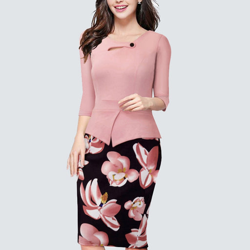 Dresses Plus Size New Fashion Floral Print Casual Women Work Office Pencil Bodycon Summer Dress AwsomU