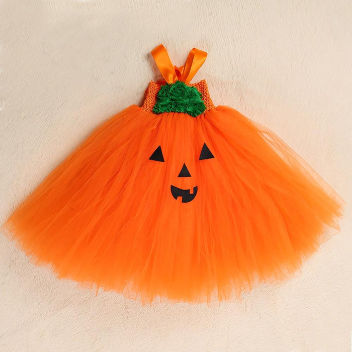 Party Costume Pumpkin Long Tutu Dresses for Girls Princess Halloween Witch Dress Up Costumes for Children AwsomU
