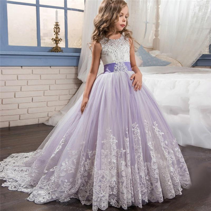 Girl's Dresses Christmas Birthday Party Dress  Girl Lace Embroidery Flower Wedding Gown Formal Kids Dresses For Girls Teen Clothes AwsomU