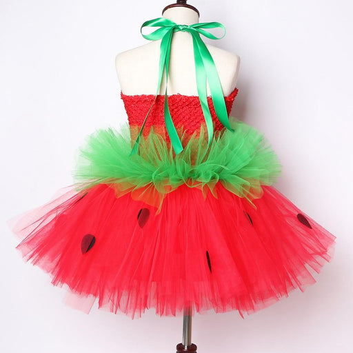 Party Costume Red Green Strawberry Dresses for Girls Princess Tutu Dress with Flowers Headband AwsomU