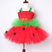 Party Costume Red Green Strawberry Dresses for Girls Princess Tutu Dress with Flowers Headband AwsomU