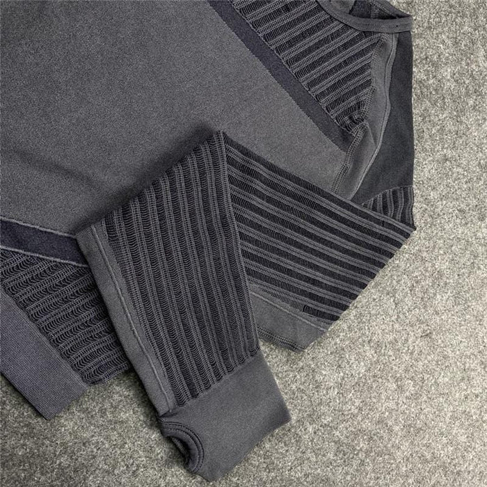 Women's Two Piece Suit Sexy Slim Mesh Yoga Suit Seamless Quick Dry Sports Yoga Suit Striped Long Sleeve Bubble Butt Leggings Gym Fitness Running Suit AwsomU