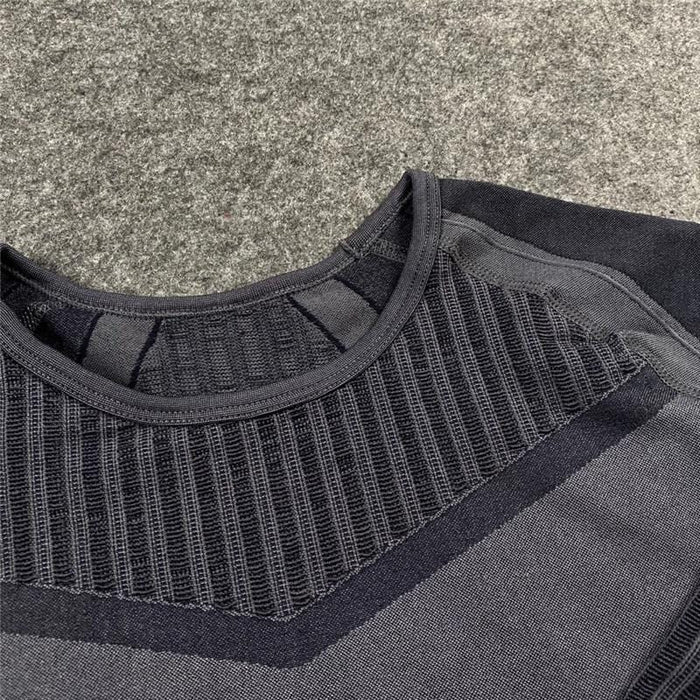 Women's Two Piece Suit Sexy Slim Mesh Yoga Suit Seamless Quick Dry Sports Yoga Suit Striped Long Sleeve Bubble Butt Leggings Gym Fitness Running Suit AwsomU