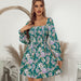 Dresses Spring Summer Short Floral Dress For Women Casual 2022 New Full Sleeve Square Collar Ladies High Waist Print Vintage Dresses AwsomU