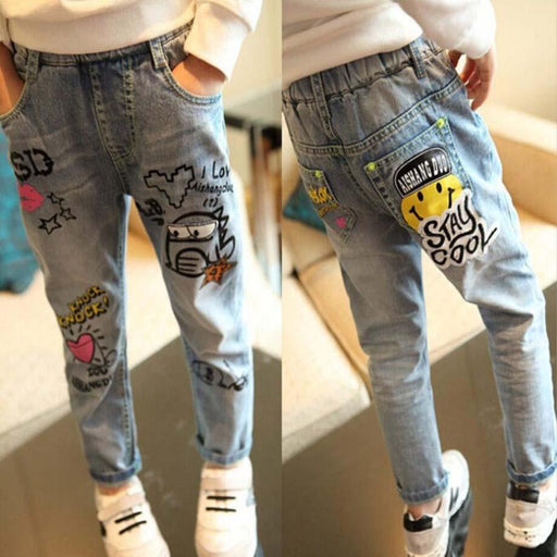 Girl's Jeans Spring girls jeans kids cotton long trousers children cartoon fashion pants teenage clothes girls outwear trousers AwsomU