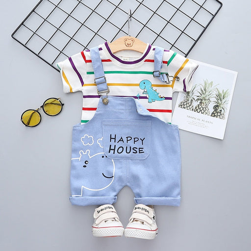 Boy's Set Summer Baby Short Sleeve Clothing Boys and Girls Cotton Tracksuit Striped Top + Overalls For Toddler Children Casual Clothing AwsomU