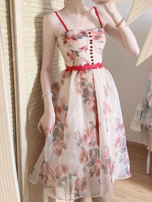 Dresses Summer Floral Print Casual Midi Strap Womens Dress Elegant Sleeveless AwsomU