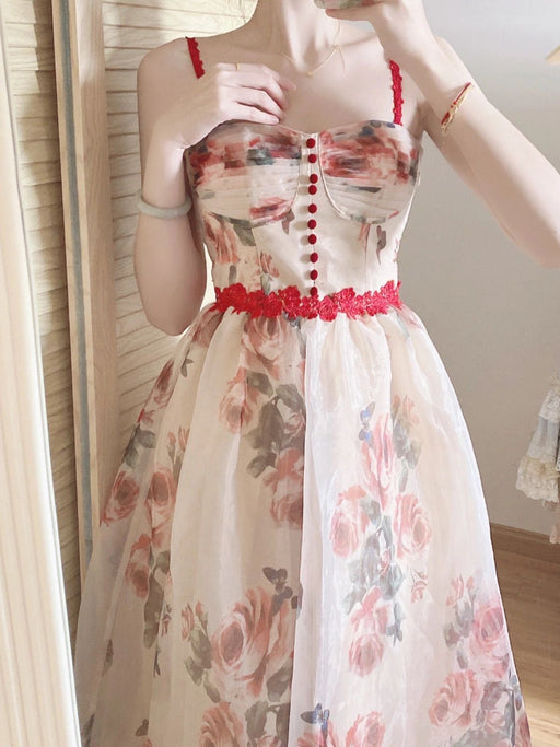 Dresses Summer Floral Print Casual Midi Strap Womens Dress Elegant Sleeveless AwsomU