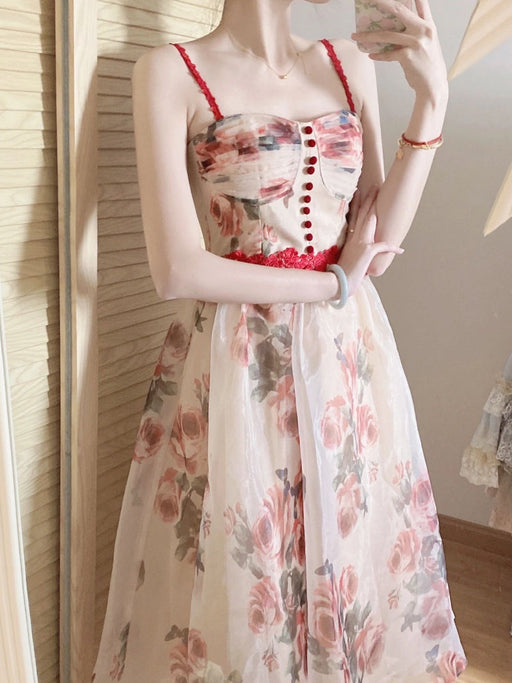 Dresses Summer Floral Print Casual Midi Strap Womens Dress Elegant Sleeveless AwsomU