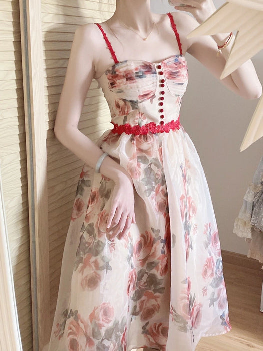 Dresses Summer Floral Print Casual Midi Strap Womens Dress Elegant Sleeveless AwsomU