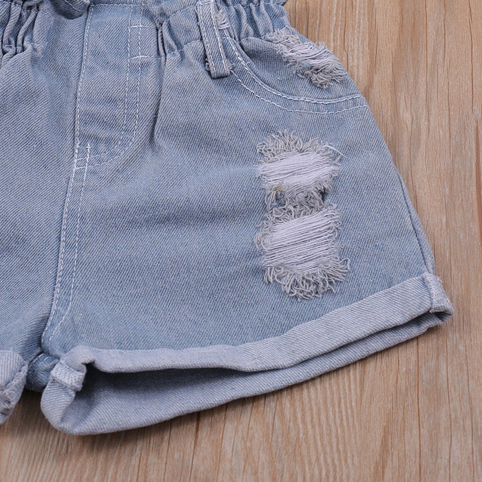 Girl's Set Summer Thin Suit Flower Sling Top Denim Shorts 2Pcs Clothing Sets Childrens Clothing Girl Clothing Sets AwsomU