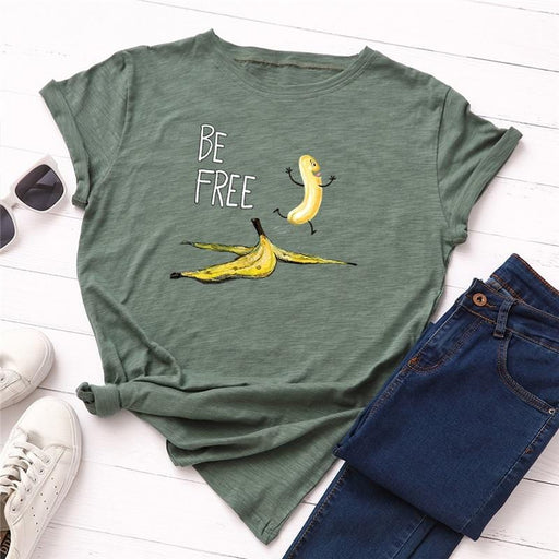 Women's T-Shirt Women's Cotton T shirt Fruit Banana Print Tops Short Sleeve Tees Crew Neck Be Free AwsomU