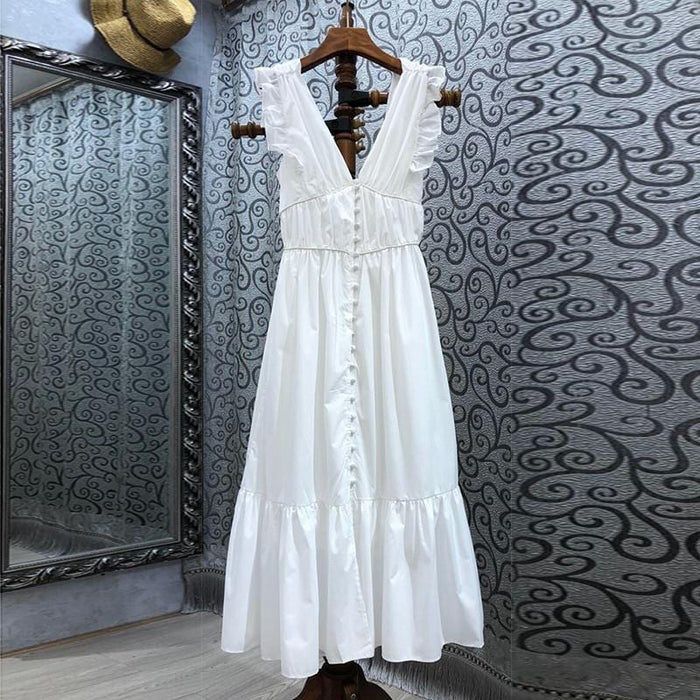 Dresses Elegant Dress For Women V Neck Short Sleeve High Waist Lace Up Bowknot Patchwork Ruffle Dresses Female Summer Dresses AwsomU