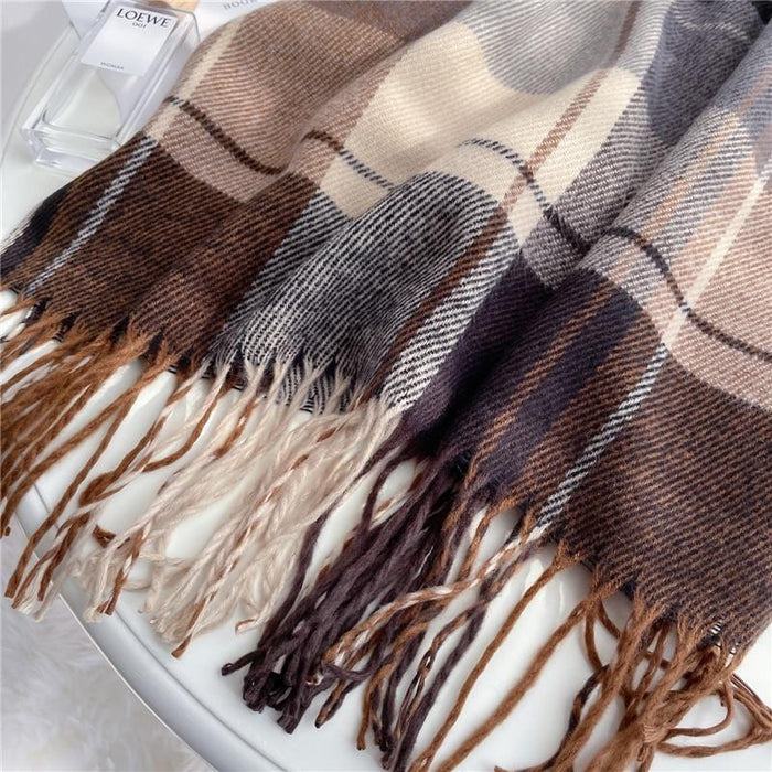 Scarfs Thick Warm Winter Scarf Design Print Women Cashmere Pashmina Shawl Lady Wrap Tassel Scarves Knitted AwsomU