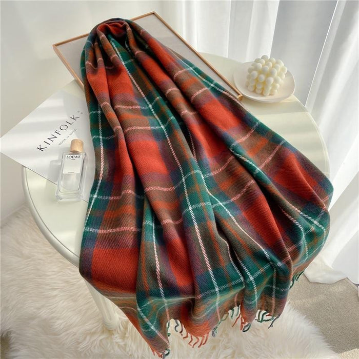 Scarfs Thick Warm Winter Scarf Design Print Women Cashmere Pashmina Shawl Lady Wrap Tassel Scarves Knitted AwsomU