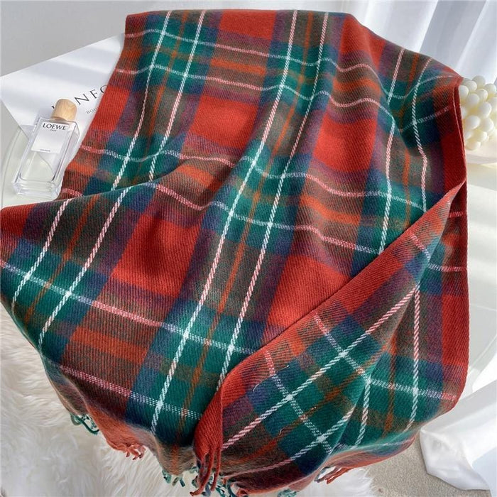 Scarfs Thick Warm Winter Scarf Design Print Women Cashmere Pashmina Shawl Lady Wrap Tassel Scarves Knitted AwsomU
