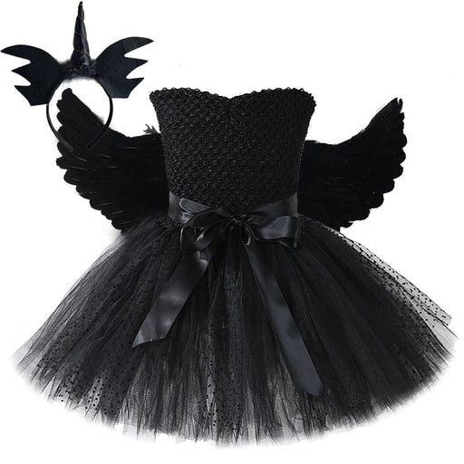 Party Costume Unicorn Evil Angel Tutu Dress for Girls Devil Halloween Costumes for Kids Black Angel AwsomU
