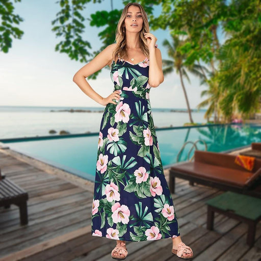 Dresses Women Boho Long Dress Flower Print Elegant Sleeveless Maxi Dress AwsomU