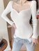 Tops & Blouses Womens Spring Knitted White Bodysuit Long Sleeve Bodycon Black Tops AwsomU