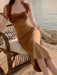 Dresses Womens Summer Elegant Halter Mesh Patchwork Midi Dress Bodycon AwsomU