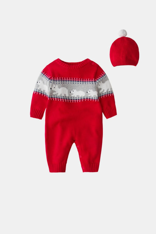 Baby Clothing Unisex Polar Bear Christmas Knit Jumpsuit with Hat AwsomU