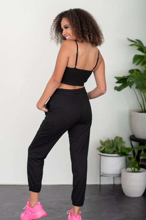 Fashion Women's Two Piece Sets Bustier and Joggers Lounge Set in Black