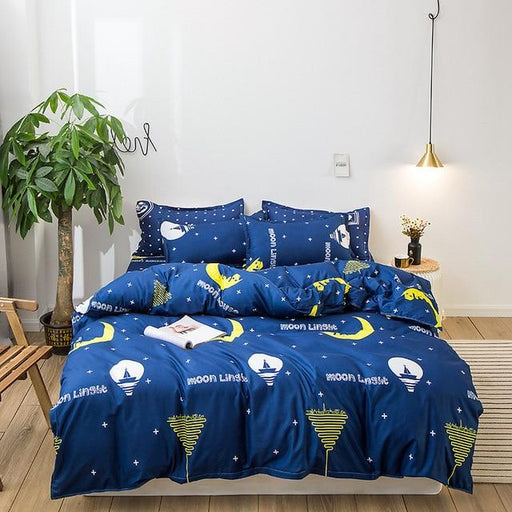 Bedding Set 3pcs / 4pcs Nordic Printed Luxury Bedding Sets Pillowcases Bedsheet Comforter Cover Blue AwsomU