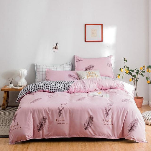 Bedding Set 3pcs / 4pcs Nordic Printed Luxury Bedding Sets Pillowcases Bedsheet Comforter Cover Pink AwsomU