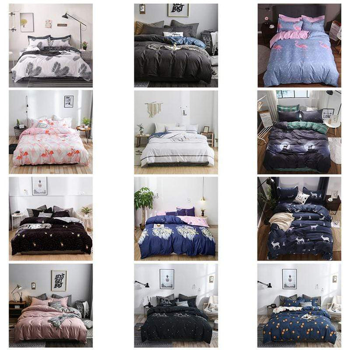Bedding Set 3pcs / 4pcs Nordic Printed Luxury Bedding Sets Pillowcases Bedsheet Comforter Cover Pink Stripe AwsomU