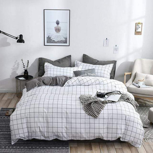 Bedding Set 3pcs / 4pcs Nordic Printed Luxury Bedding Sets Pillowcases Bedsheet Comforter Cover White AwsomU