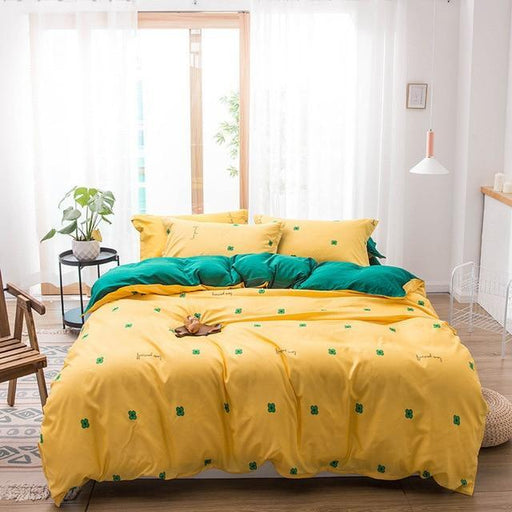 Bedding Set 3pcs / 4pcs Nordic Printed Luxury Bedding Sets Pillowcases Bedsheet Comforter Cover Yellow AwsomU