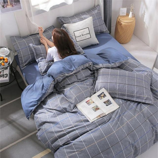 Bedding Set 4pcs 3pcs Nordic Luxury Bedding Sets Bedsheet Pillowcases Comforter Cover Box Pattern AwsomU