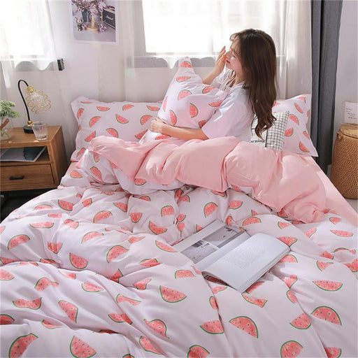 Bedding Set 4pcs 3pcs Nordic Luxury Bedding Sets Bedsheet Pillowcases Comforter Cover Watermelon AwsomU