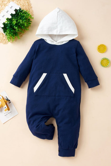 Baby Clothing Unisex Solid Pocketed Hooded Jumpsuit AwsomU