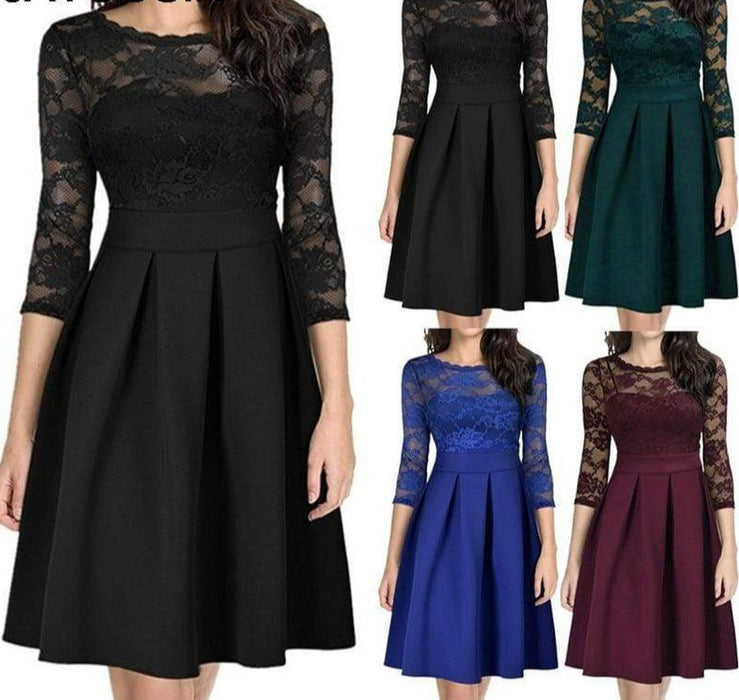 Dresses JAYCOSIN Women Dress Casual Lace Hollow out Three Quarter Ankle Length Vestido AwsomU