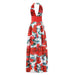 Dresses Women Deep V Neck Floral Printed Pockets Holiday Long Maxi Dress AwsomU