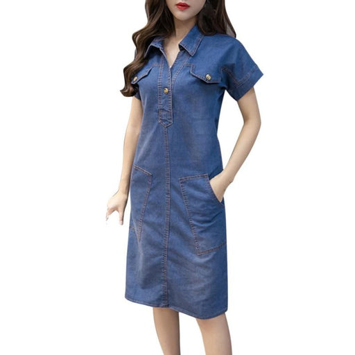 Dresses Women's Denim Dress Elegant Cowboy Casual Dress AwsomU