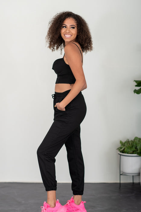 Fashion Women's Two Piece Sets Bustier and Joggers Lounge Set in Black