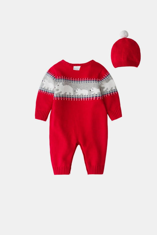 Baby Clothing Unisex Polar Bear Christmas Knit Jumpsuit with Hat AwsomU