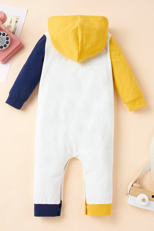 Baby Clothing Girls Letter Print Contrast Hooded Jumpsuit AwsomU