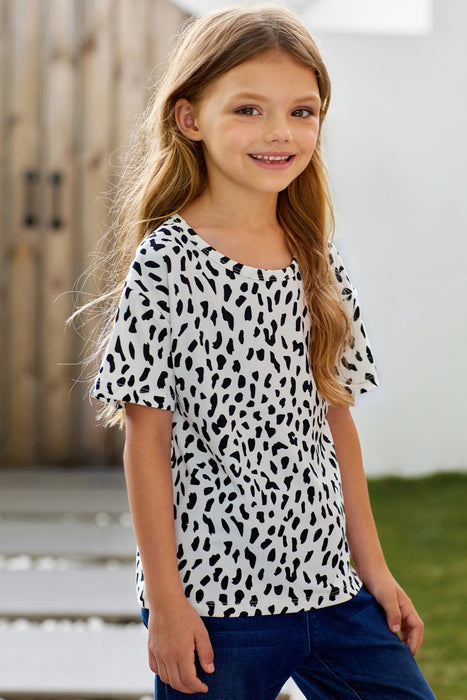 Girls Leopard Dropped Shoulder Tee