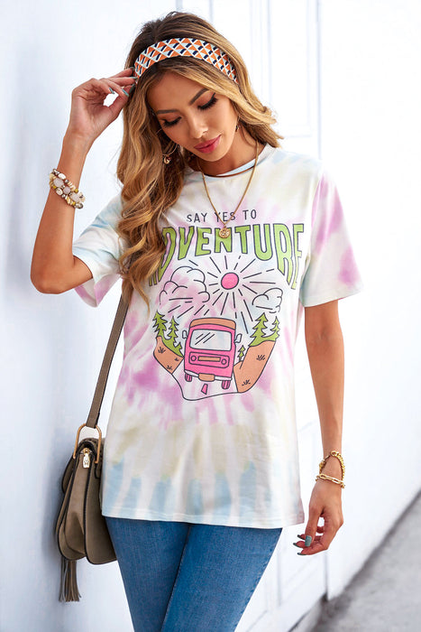 Women's T-Shirt SAY YES TO ADVENTURE Tie-dye Print Tee AwsomU