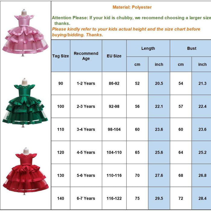 Girl's Clothing Girls Pearl Beaded Mesh Layered Dress Elegant New Year Princess Children Party Dress Wedding Gown Dresses AwsomU