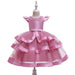 Girl's Clothing Girls Pearl Beaded Mesh Layered Dress Elegant New Year Princess Children Party Dress Wedding Gown Dresses AwsomU