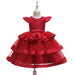 Girl's Clothing Girls Pearl Beaded Mesh Layered Dress Elegant New Year Princess Children Party Dress Wedding Gown Dresses AwsomU