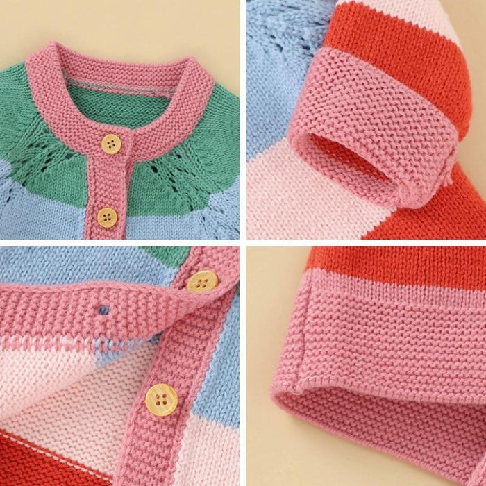 Girl's Sweater Winter Warm Kids Casual Sweater Baby Girl Rainbow Striped AwsomU