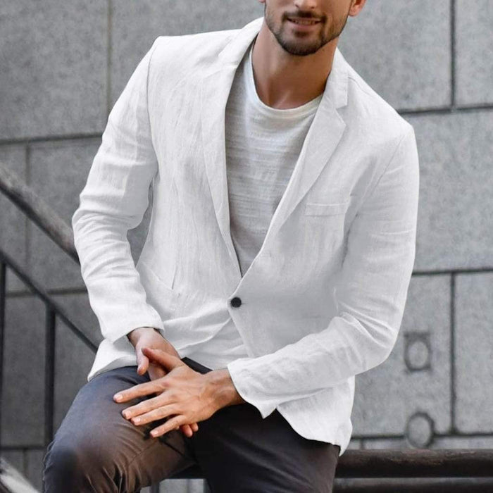 Men's Blazer Men's Linen Blazer Slim Fit Blend With Pocket Solid Color AwsomU