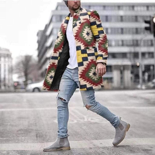 Men's Jacket Winter Wool Coat Men Seven Color Rainbow Stripes Slim Fashion Jackets AwsomU