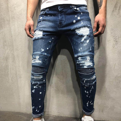 Men's Pant Men Sexy Ripped Distresses Washed Skinny Jeans Casual Hip Hop Slim Fit AwsomU